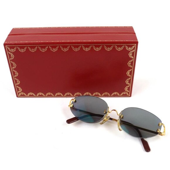 Cartier Vintage 2C Decor Two Point Rimless Sunglasses Eyewear Gold Bordeaux 16 main image 5